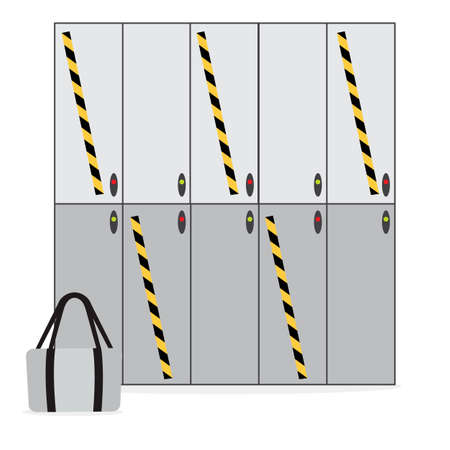 illustration Locker room with safe lockers in sports club, fitness center New normal after COVID-19 pandemic Cells for storage Reducing risk of infection, prevention measures Design for printのイラスト素材
