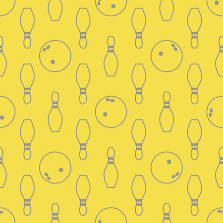 Seamless pattern with bowling pins and bowls. Sports theme. Games, hobbies, entertainment. Design for banner, poster or print. Illuminating and Ultimate Gray.のイラスト素材