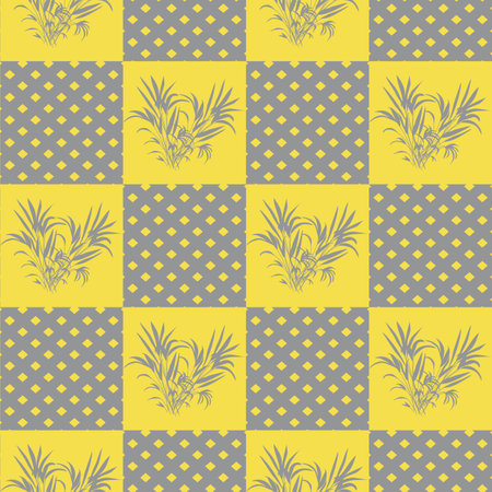 Vector Seamless pattern with house plant. Houseplant. Green natural decor for home and interior. Trendy background. Design for wrapping, fabric, print Illuminating and Ultimate Gray.のイラスト素材