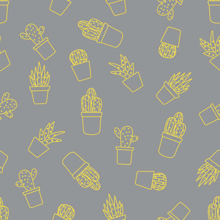 Vector seamless pattern with cactus and succulents. Trendy background. Tropical plants. Illuminating and Ultimate Gray.のイラスト素材