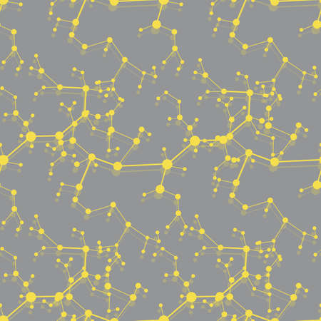 Seamless pattern with structures of molecules and communication. Scientific concept. Medical, chemistry, science background. Illuminating and Ultimate Gray.のイラスト素材