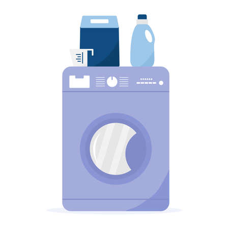 Vector Illustration Laundry Cleaning service Washing machine, washing powder, detergents Domestic household chores Laundromat tasks Design for printのイラスト素材