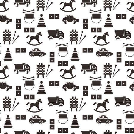 Vector seamless pattern Kid toys illustration Happy childhood Gaming items Cars pyramid, domino, xylophone drum ball Primary school, elementary grade, kindergarten Game Play Design for clothing, printのイラスト素材