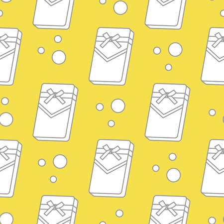 Seamless pattern with gifts boxes, bandaged with ribbons and bow. Illuminating and Ultimate Gray.のイラスト素材