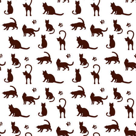 Vector seamless pattern illustration with fun cat. Animal background. Health care, vet, nutrition, exhibition. Design for fabric, print, wrapping paper or print.のイラスト素材