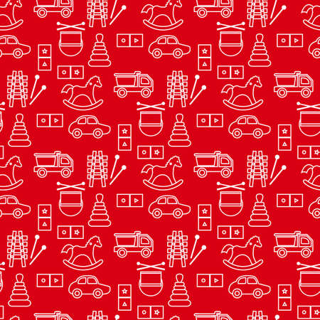 Vector seamless pattern Kid toys illustration Happy childhood Gaming items Cars pyramid, domino, xylophone drum ball Primary school, elementary grade, kindergarten Game Play Design for clothing, printのイラスト素材