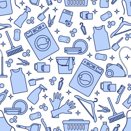 Vector Seamless pattern Illustration Cleaning Maid service.のイラスト素材