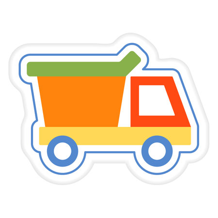 Vector illustration Kid toys Sticker Dump truck Tipper. Primary school, elementary grade, kindergarten. Happy childhood. Activity. Game. Play. Automobile Car Vehicle Transportation Design for printのイラスト素材