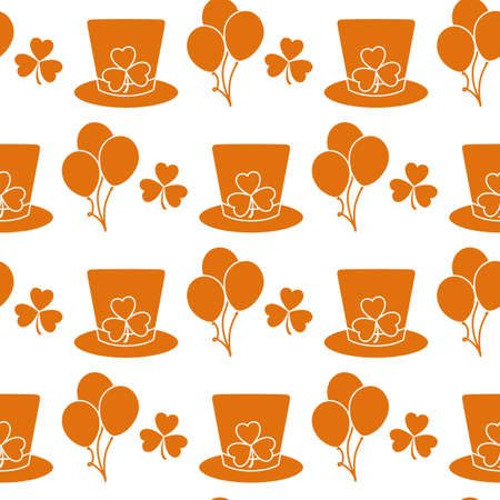 Vector seamless pattern Happy St. Patrick's Day illustration Ireland Shamrock Hat Balloon Irish Holiday Party Festive background Design for greeting card, fabric, print, wrapping paperのイラスト素材