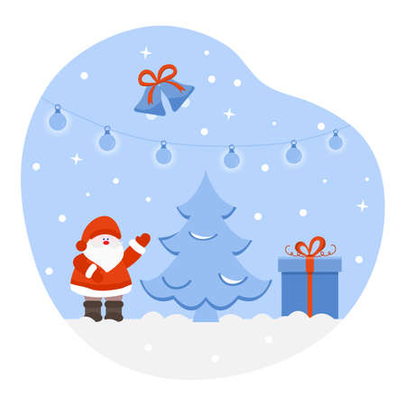 Vector illustration Happy New Year 2022. Celebrating Merry Christmas. Christmas tree. Santa Claus. Winter holiday. Festive background. Gift garland bulbのイラスト素材