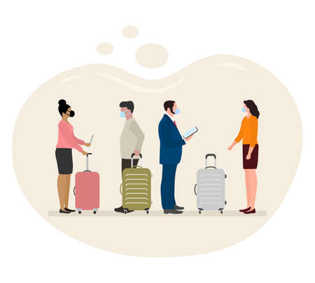 Vector illustration People with suitcases Vacation Tourist Travel lifestyle Business trip Airport...