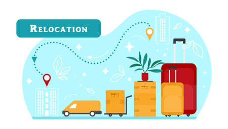 Vector illustration Relocation to new home. Moving to new house. Package for transportation. Paper...