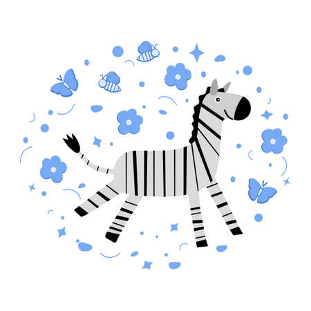 Vector illustration African animal Smiling zebra. Wildlife Africa Asia Nature Safari Zoo Savanna Childish drawingのイラスト素材