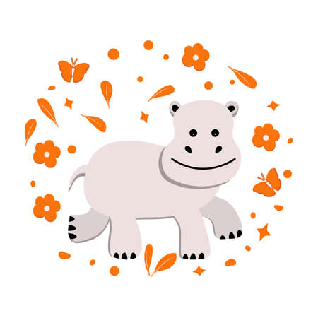 Vector illustration African animal hippopotamus. Smiling hippo. Wildlife Africa Nature Safari Zoo Behemoth River horse Childish drawingのイラスト素材