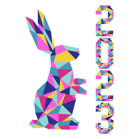 Happy new year Vector illustration with mosaic-style 2023 year numbers Bunny Annual animal zodiac sign Symbol of 2023 on the Chinese calendar. Year of the rabbit. Chinese horoscope Festive Designのイラスト素材