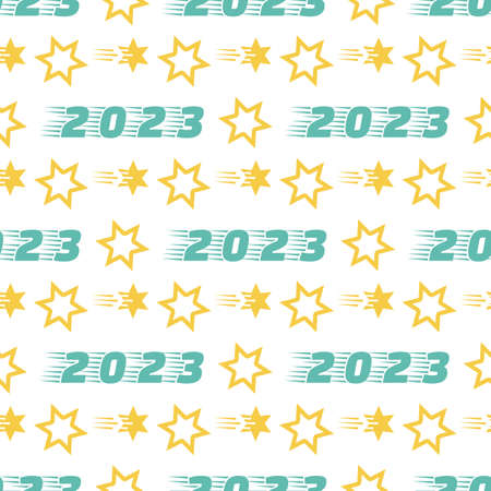 Happy New Year 2023, Merry Christmas seamless pattern. Vector illustration with stars and numbers 2023. Festive background. winter holiday. Design for packaging paper, fabric, print.のイラスト素材