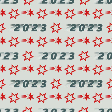 Happy New Year 2023, Merry Christmas seamless pattern. Vector illustration with stars and numbers...