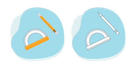 Vector illustration Coloring book Stationery items for school. Goods for training. back to school. Pencil Protractor Education background Chancellery Office Draw Engineering graphics Design Drawingのイラスト素材