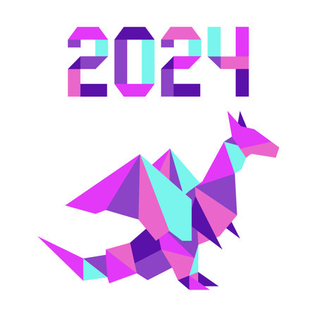 Happy new year Vector illustration Origami Symbol of 2024 on Chinese calendar Year of dragon. Numbers. Annual animal zodiac sign. Chinese horoscope. Festive Wishing wealth, good luck New Year Dragon Symbol 2024 Chinese Zodiac Origamiのイラスト素材