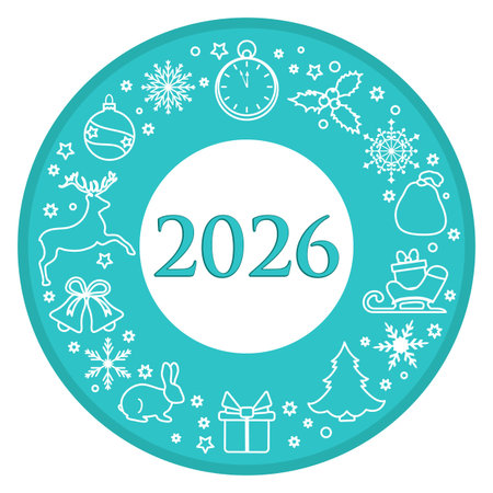 New year 2026 decorative circle with festive icons and text space for seasonal design background vectorのイラスト素材