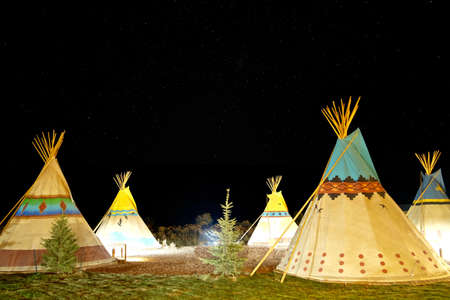 Camping at American First Nation Traditional Teepee at Night. Capitol Reef National Park, Utah, USA.の写真素材