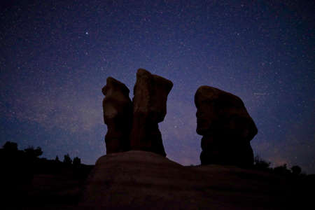 Milky Way raising over rocks in Devil's Garden, Grand Staircase Escalante National Monument, Moab, Utah, USA.の写真素材