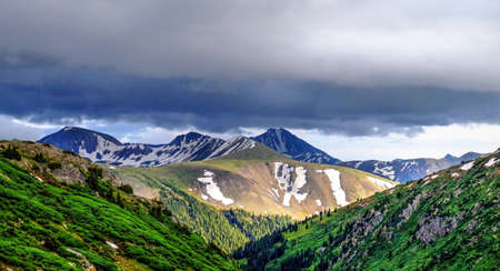 Storm clouds over mountains. Independence Pass near Aspen in Rocky Mountains, Colorado, United States.の写真素材