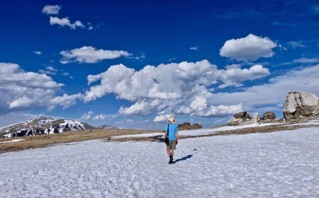 Man walking in Rocky Mountainas National Park. Denver. Colorado. United States.の写真素材