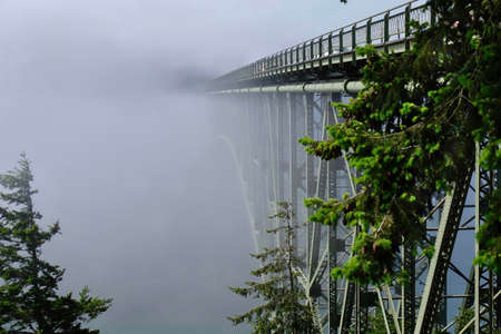 Deception Pass Bridge in fog.の写真素材