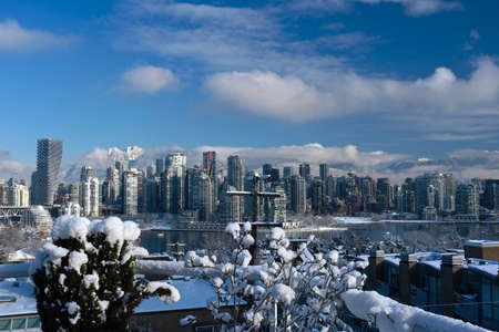Panorama of Vancouver and False Creek on a snowy day. British Columbia. Canada.の写真素材