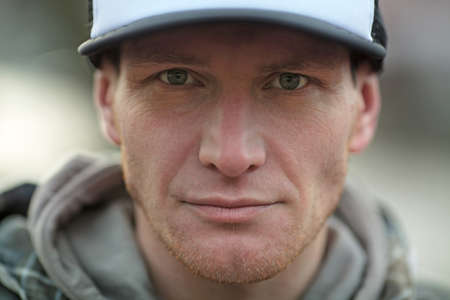 Pensive trucker portraitの写真素材