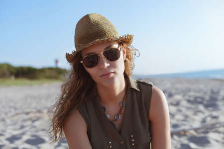 Beautiful girl on a beach  Outdoor shotの写真素材