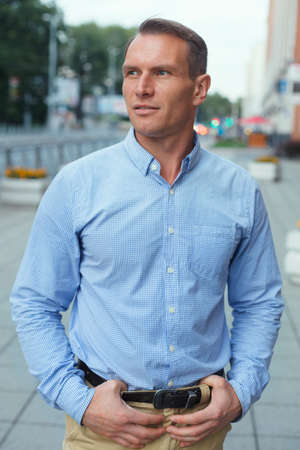 Pensive man portrait. Outdoor shoot