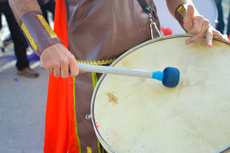 Closeup detail of battalion drums during epic reenactment paradeの写真素材