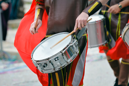 Closeup detail of battalion participants during epic reenactment parade outdoors backgroundの写真素材