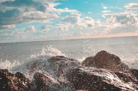 Amazing sunset beach natural blurry cloudy sky outdoors backgroundの写真素材