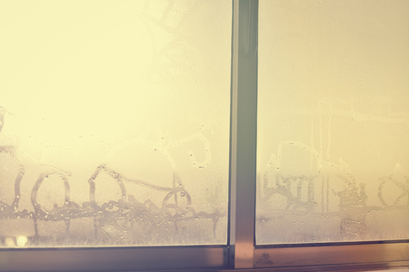 Blurred natural wet window fresh surface background, close up imageの写真素材