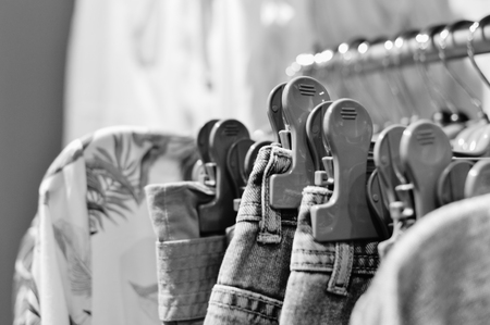 Closeup image of clothing hangers, abstract backgroundの写真素材