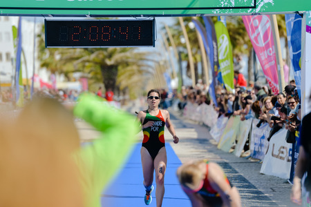 Portugal, Europe - APRIL 2 - 3, 2016: Algarve Quarteira ETU Triathlon European Cup, sunny outdoor backgroundのeditorial素材