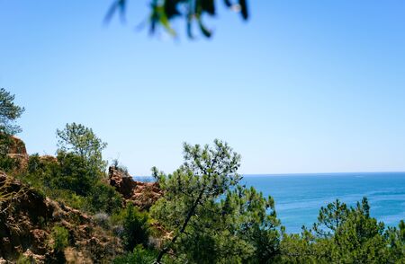Beach coastline, sunny seascape landscape natural backgroundの写真素材