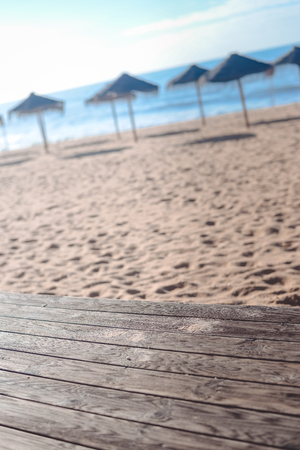 Beach Umbrella - tropical holiday tranquility background. Sunny outdoors seascapeの写真素材