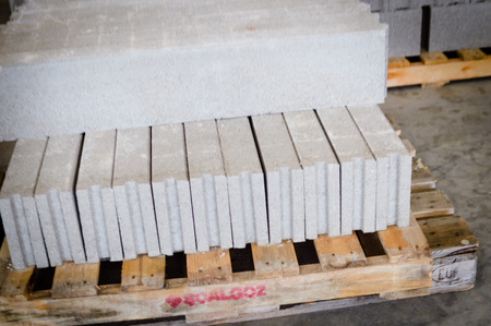 Pallet of concrete blocks industrial design building materials textured background. Build work...