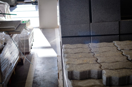 Pallet of concrete blocks industrial design building materials textured background. Build work storage unitの写真素材