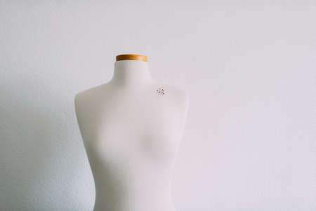 Part of sewing mannequin inwhite room with pins.の写真素材