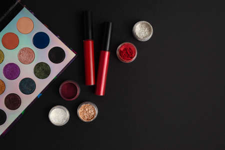 Professional makeup accessories on a black background. Beauty conceptの写真素材