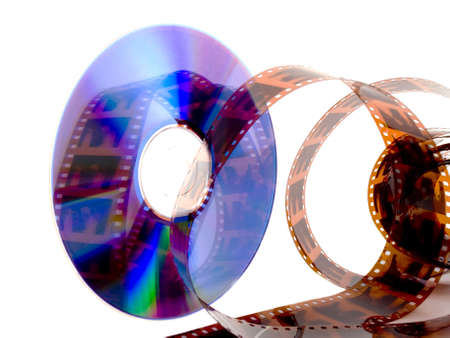 A dvd decorated with film on a white background