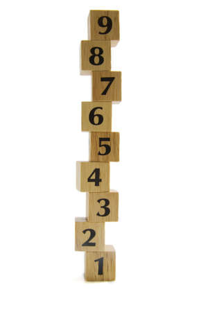 Wooden blocks with numbers isolated on a white backgroundの写真素材