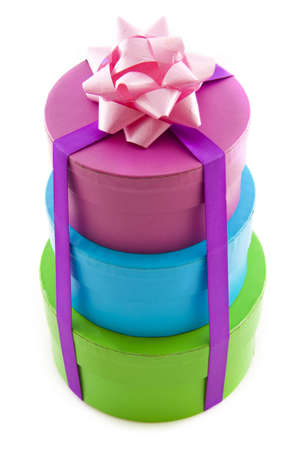 Three gift boxes in a pile isolated over white