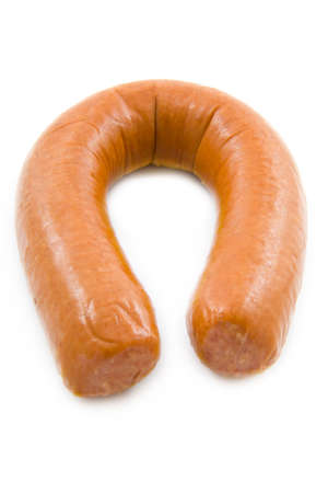 Smoked sausage isolated on a white backgroundの写真素材