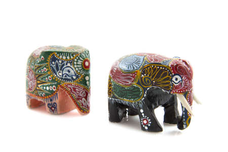 Hand painted indian elephants isolated over whiteの写真素材